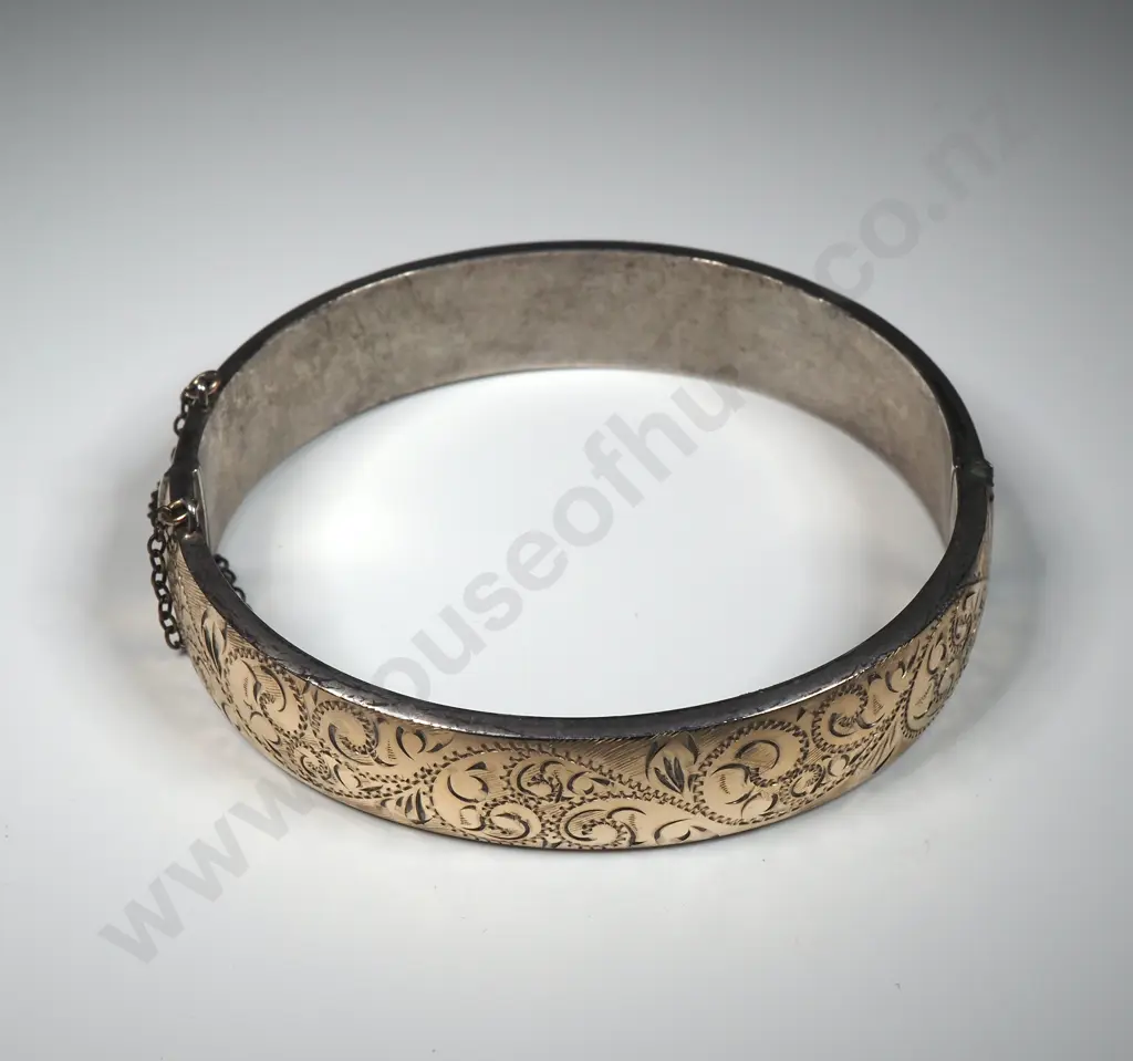 Sterling Silver 1/5 9ct Gold Hinged Bangle Image 1++