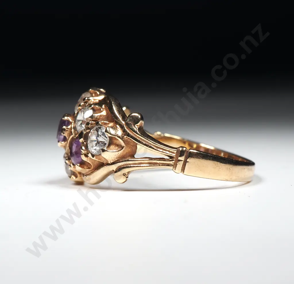 Vintage 9ct Gold Purple & White Stone Ring Image 1++