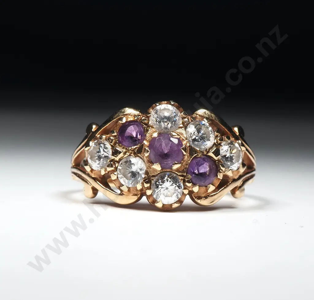 Vintage 9ct Gold Purple & White Stone Ring Image 1++