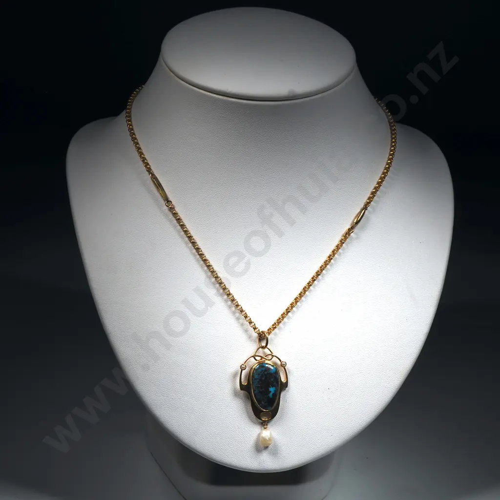 Exquisite Murrle Bennett 15ct Gold Necklace & Turqoise Pendant Image 1++