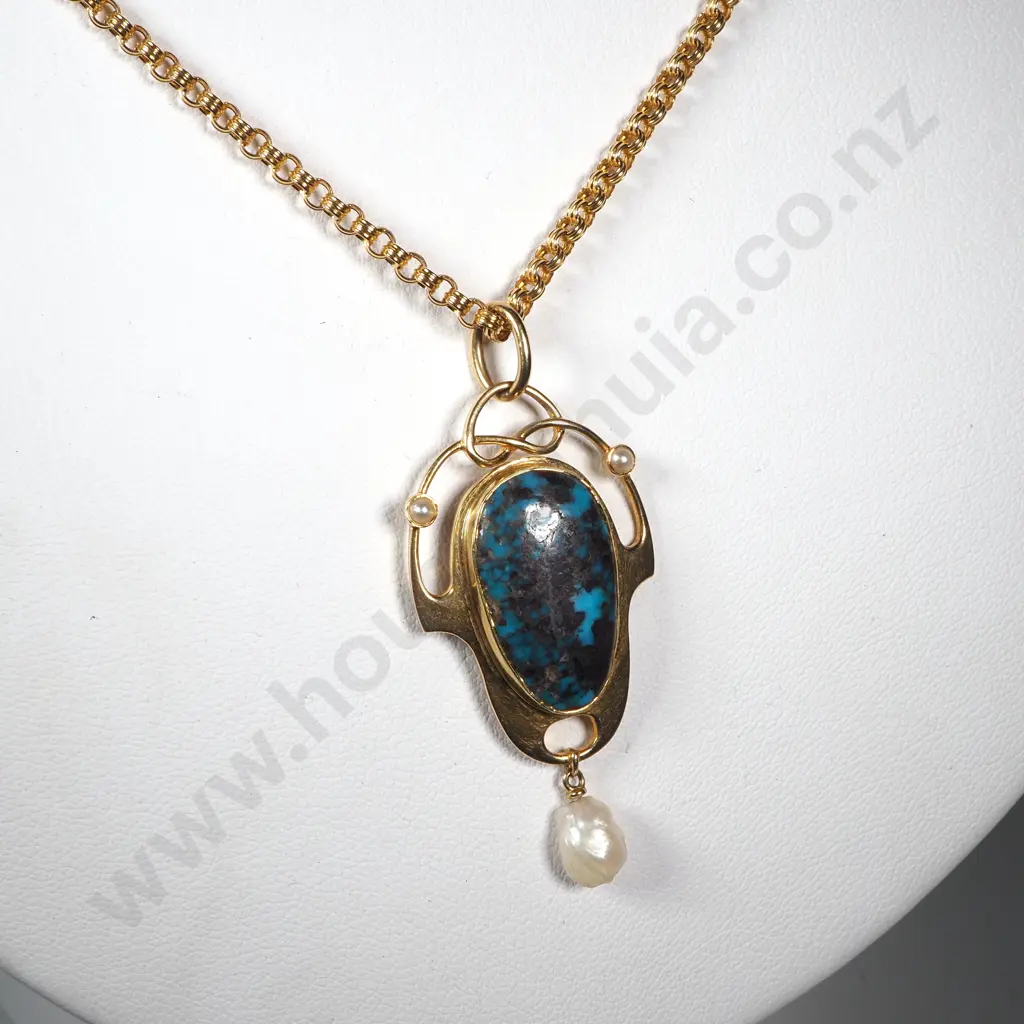 Exquisite Murrle Bennett 15ct Gold Necklace & Turqoise Pendant Image 1++
