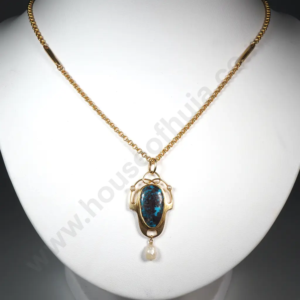 Exquisite Murrle Bennett 15ct Gold Necklace & Turqoise Pendant Image 1++
