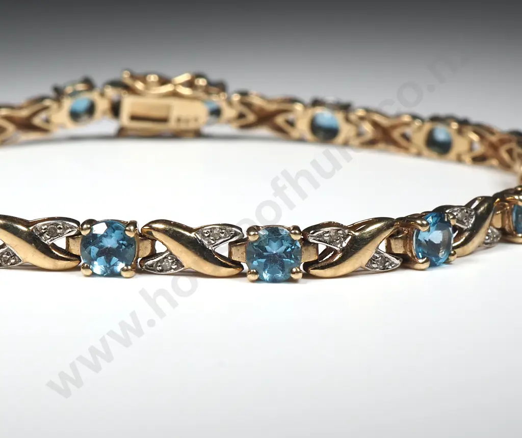 9ct Gold Blue & White Gem Bracelet Image 1++