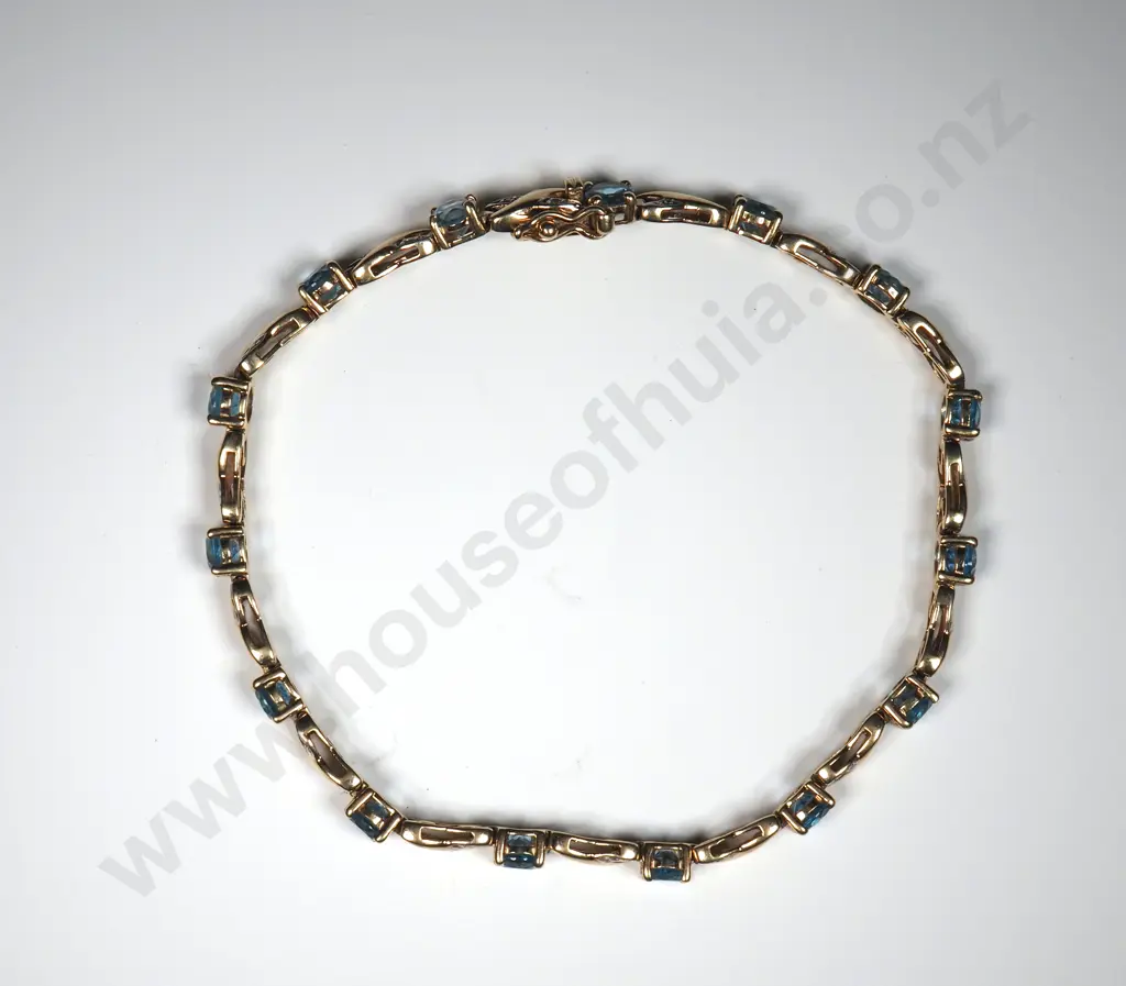 9ct Gold Blue & White Gem Bracelet Image 1++