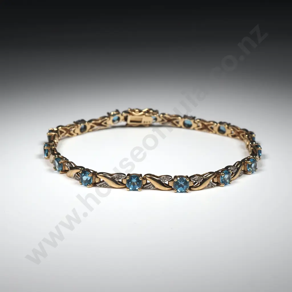9ct Gold Blue & White Gem Bracelet Image 1++