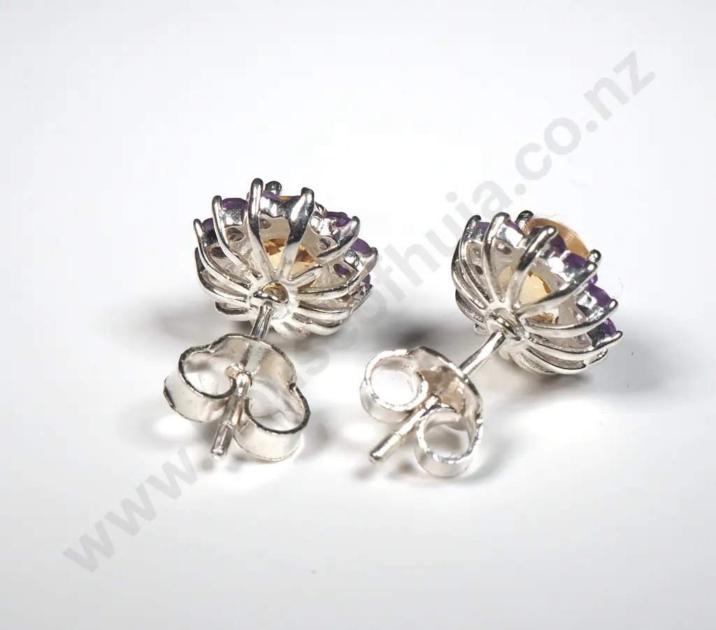Sterling Silver Citrine & Amethyst Earrings Image 1++