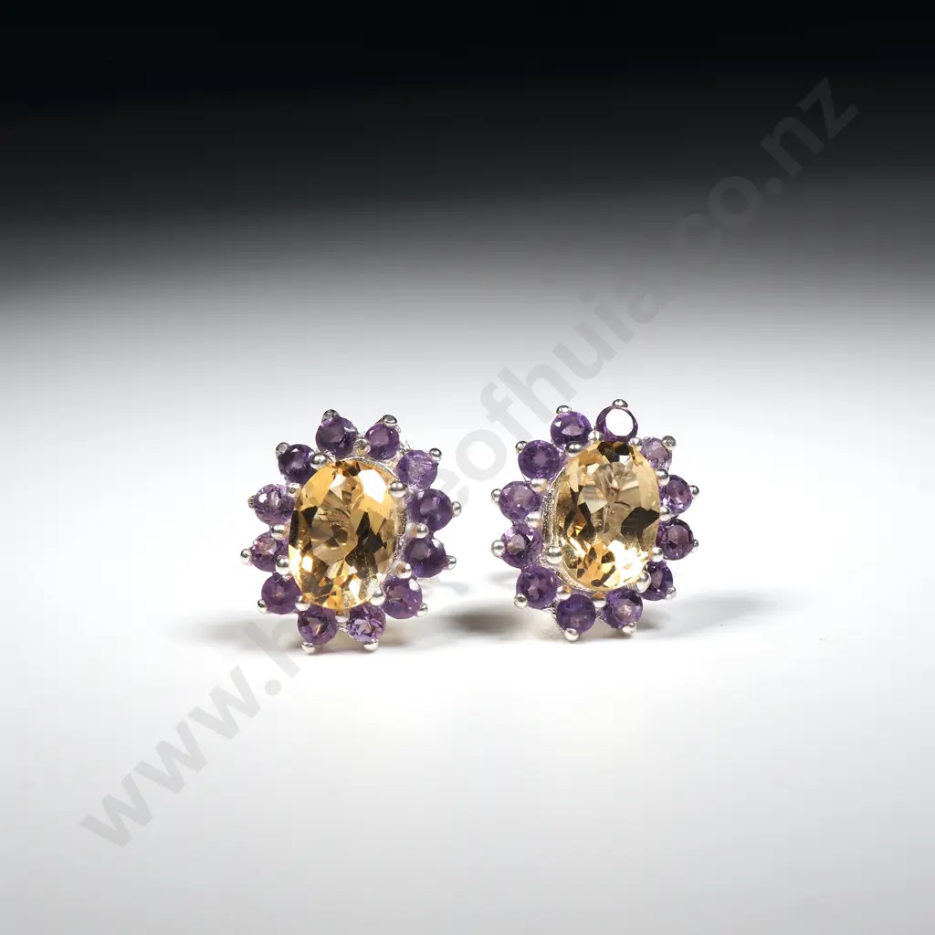 Sterling Silver Citrine & Amethyst Earrings Image 1++