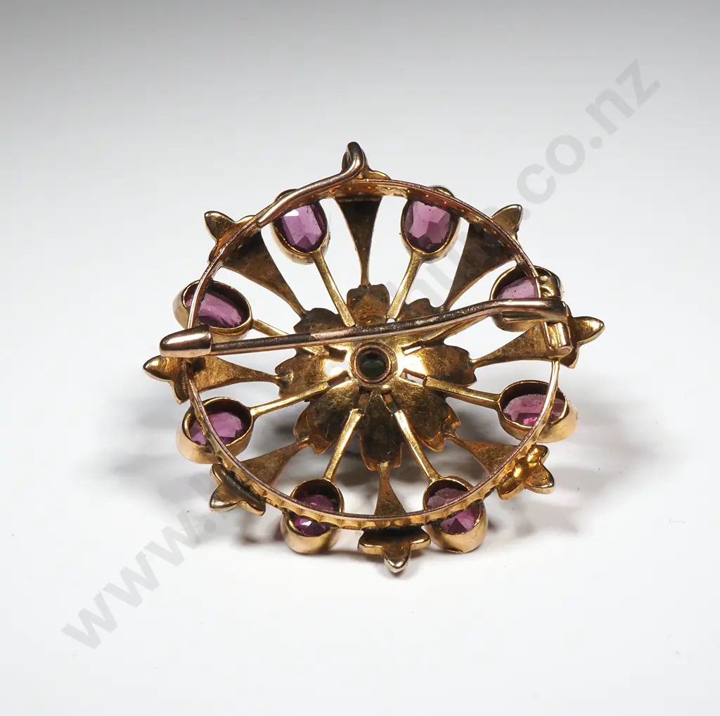 Exquisite Edwardian 9ct Gold Multi Gem Set Target Brooch in Period Box Image 1++