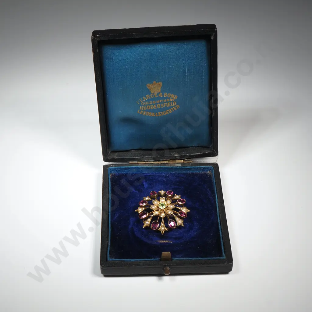 Exquisite Edwardian 9ct Gold Multi Gem Set Target Brooch in Period Box Image 1++