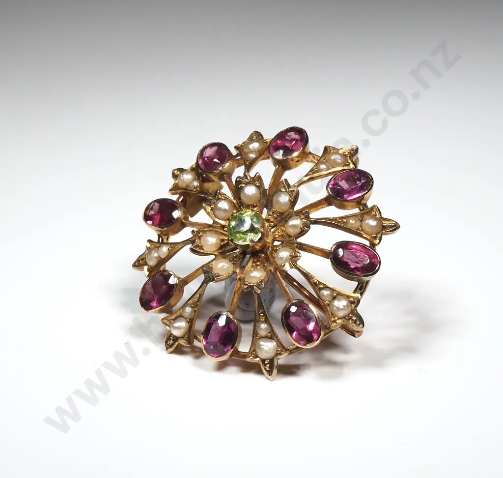 Exquisite Edwardian 9ct Gold Multi Gem Set Target Brooch in Period Box Image 1++