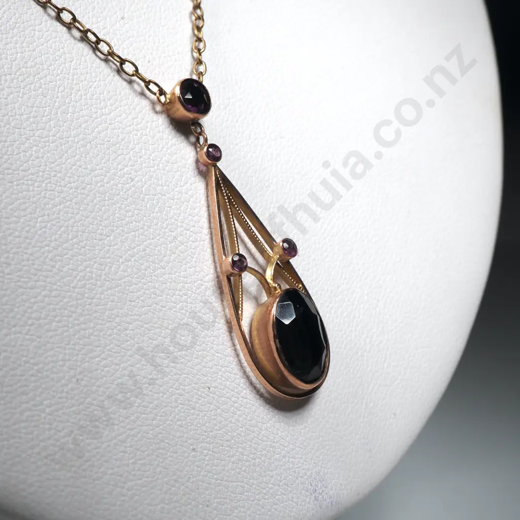 Antique Art Nouveau 9ct Gold Amethyst Set Necklace Image 1++