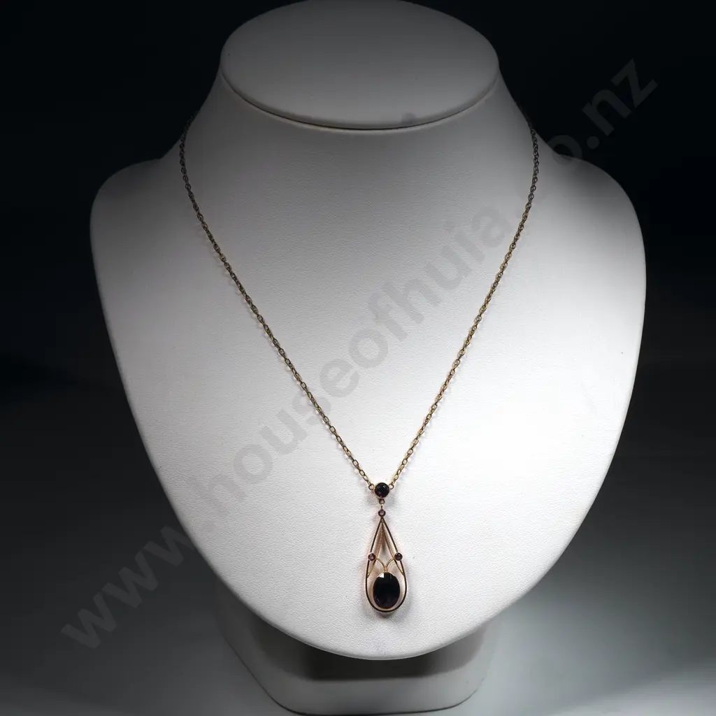 Antique Art Nouveau 9ct Gold Amethyst Set Necklace Image 1++