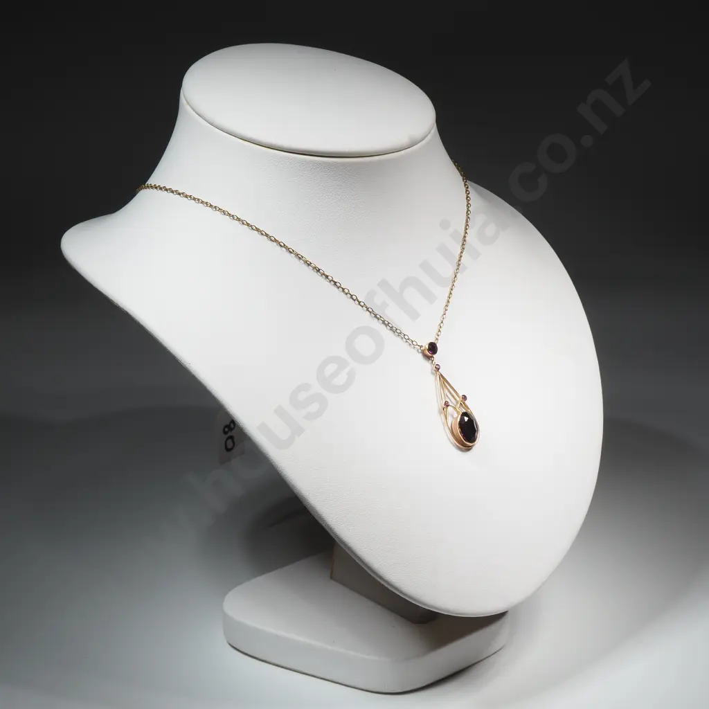 Antique Art Nouveau 9ct Gold Amethyst Set Necklace Image 1++