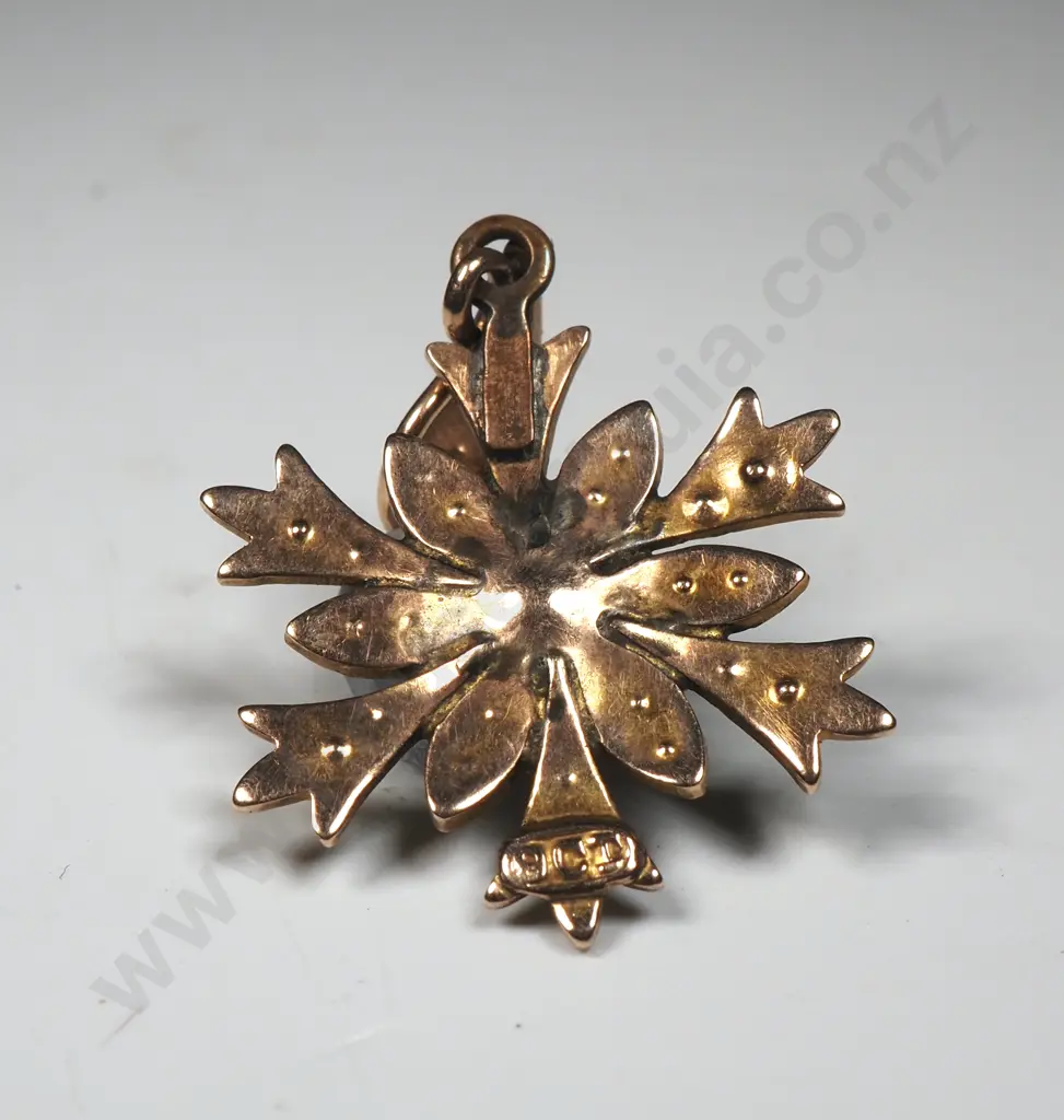 Antique 9ct Gold Red Stone & seed Pearl Pendant Image 1++
