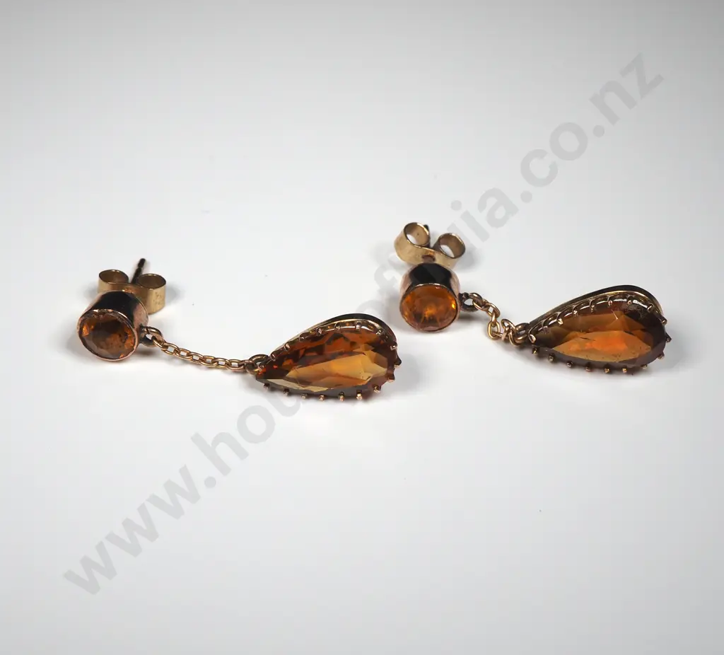 9ct Rose Gold Orange Gem Drop Earrings Image 1++