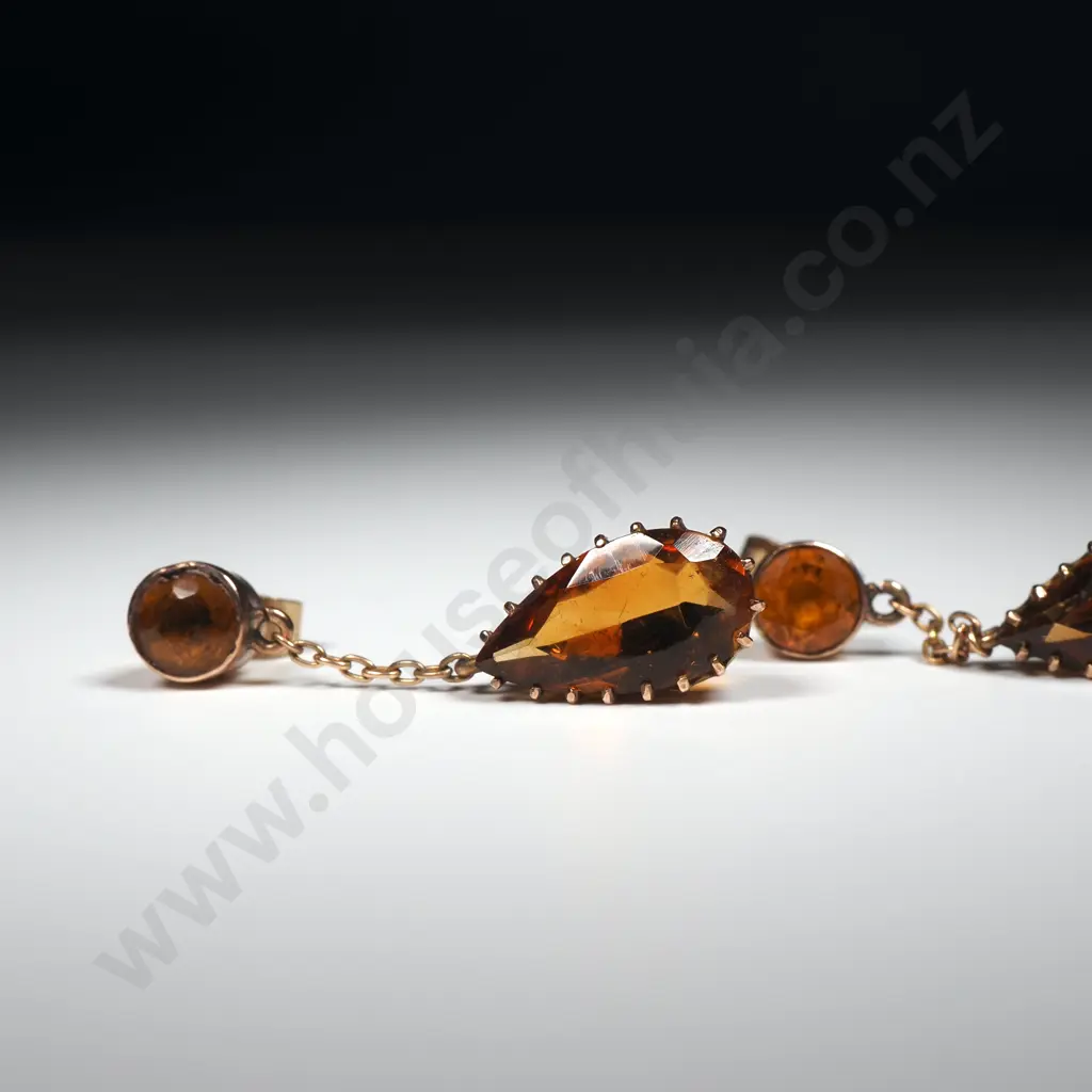 9ct Rose Gold Orange Gem Drop Earrings Image 1++