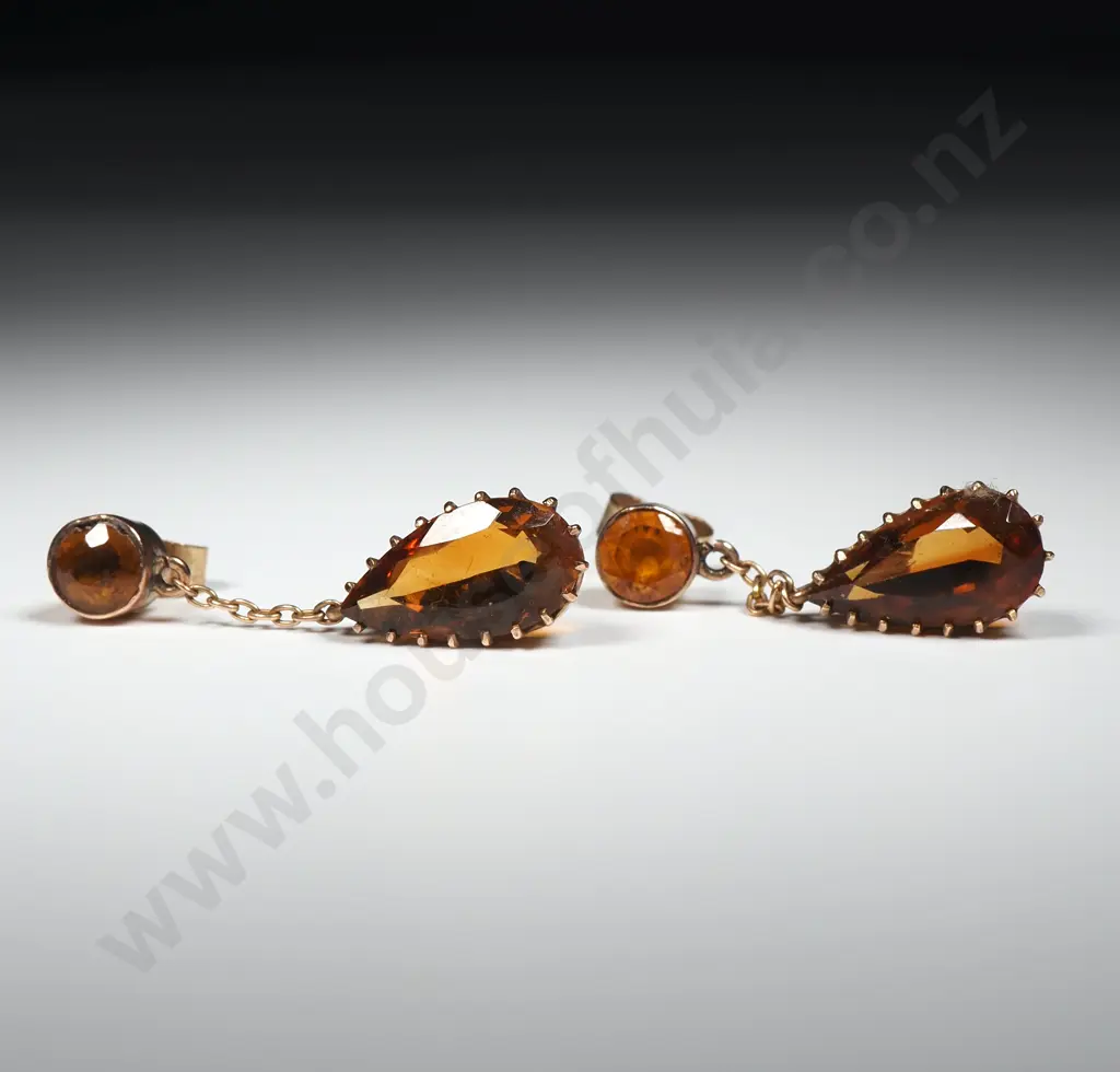 9ct Rose Gold Orange Gem Drop Earrings Image 1++