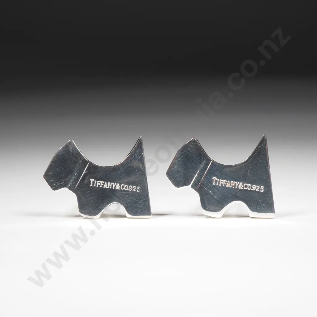 Tiffany & Co Sterling Silver Dog Cufflinks in Pouch & Box Image 1++
