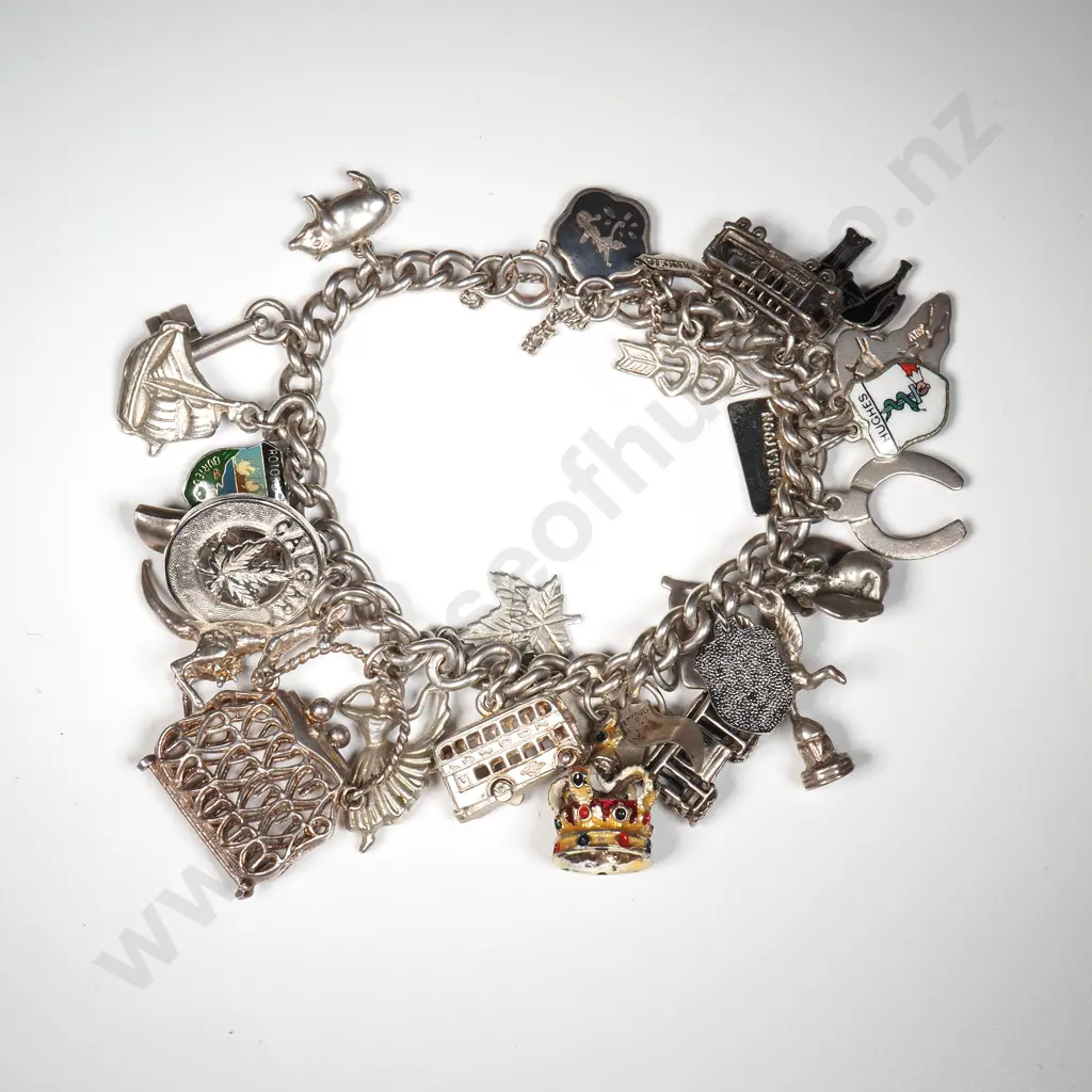 Impressive Sterling Silver Charm Bracelet w 27 Charms Image 1++