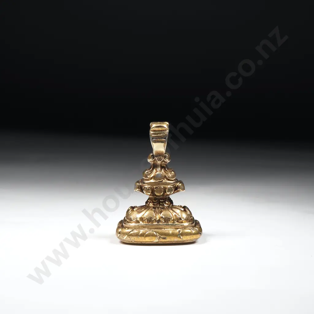 Antique Fob Seal in Rolled Gold w Carved White Chalcedony "MCJ" on Base Image 1++