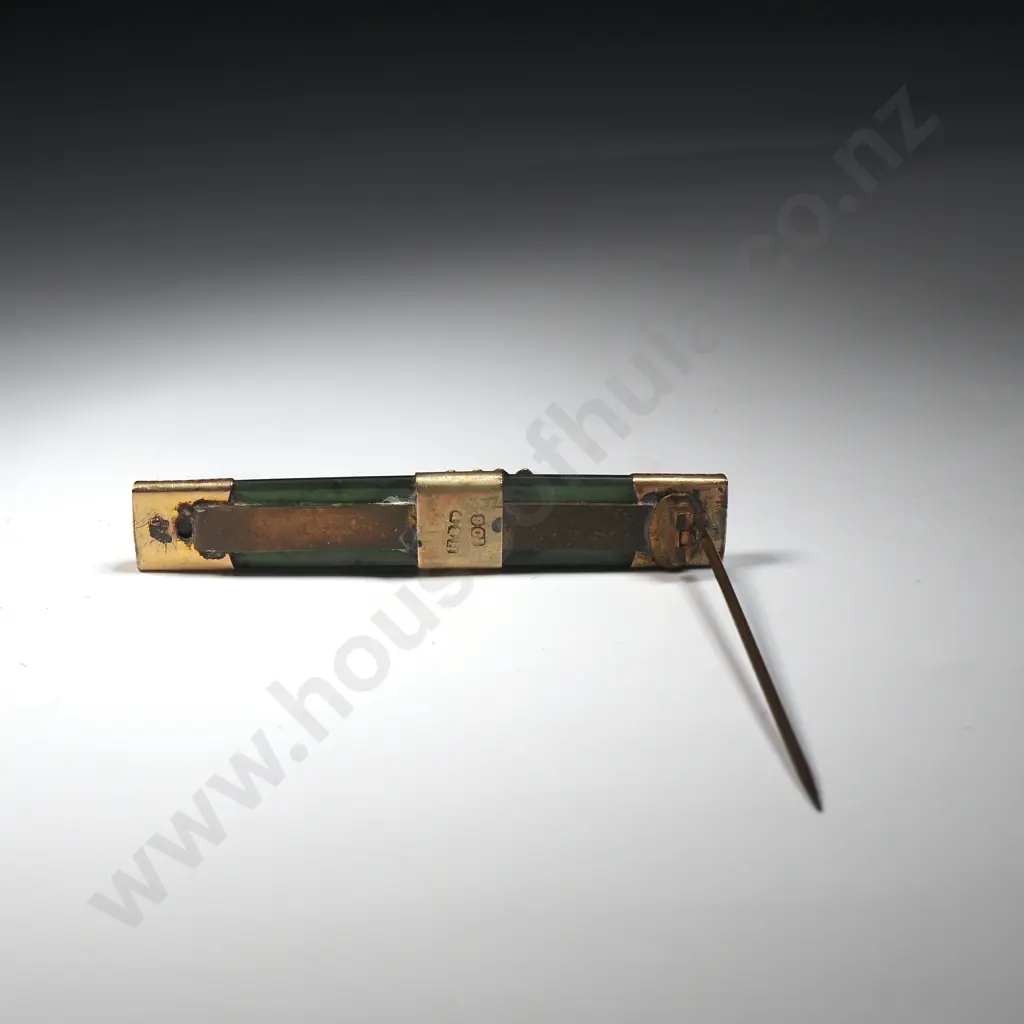 Colonial 9ct Gold Greenstone NZ Bar Brooch A/F Image 1++