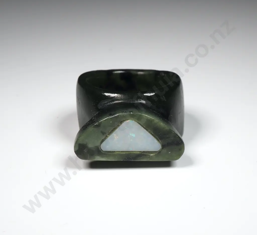 Impressive Carved Greenstone & Opal Ring Image 1++