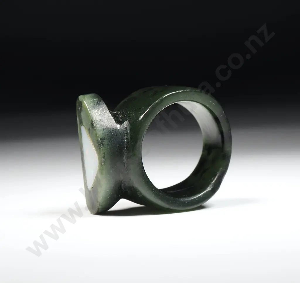 Impressive Carved Greenstone & Opal Ring Image 1++