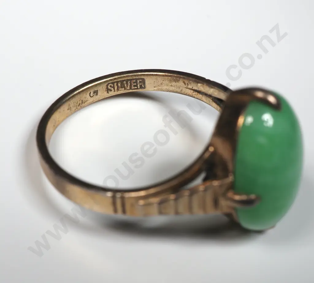 Sterling Silver Gilt Jade Ring Image 1++
