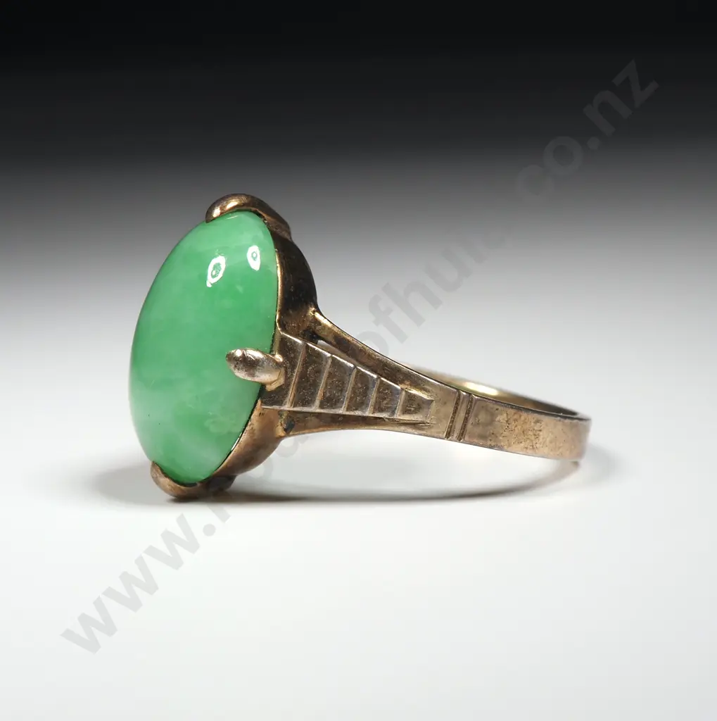Sterling Silver Gilt Jade Ring Image 1++