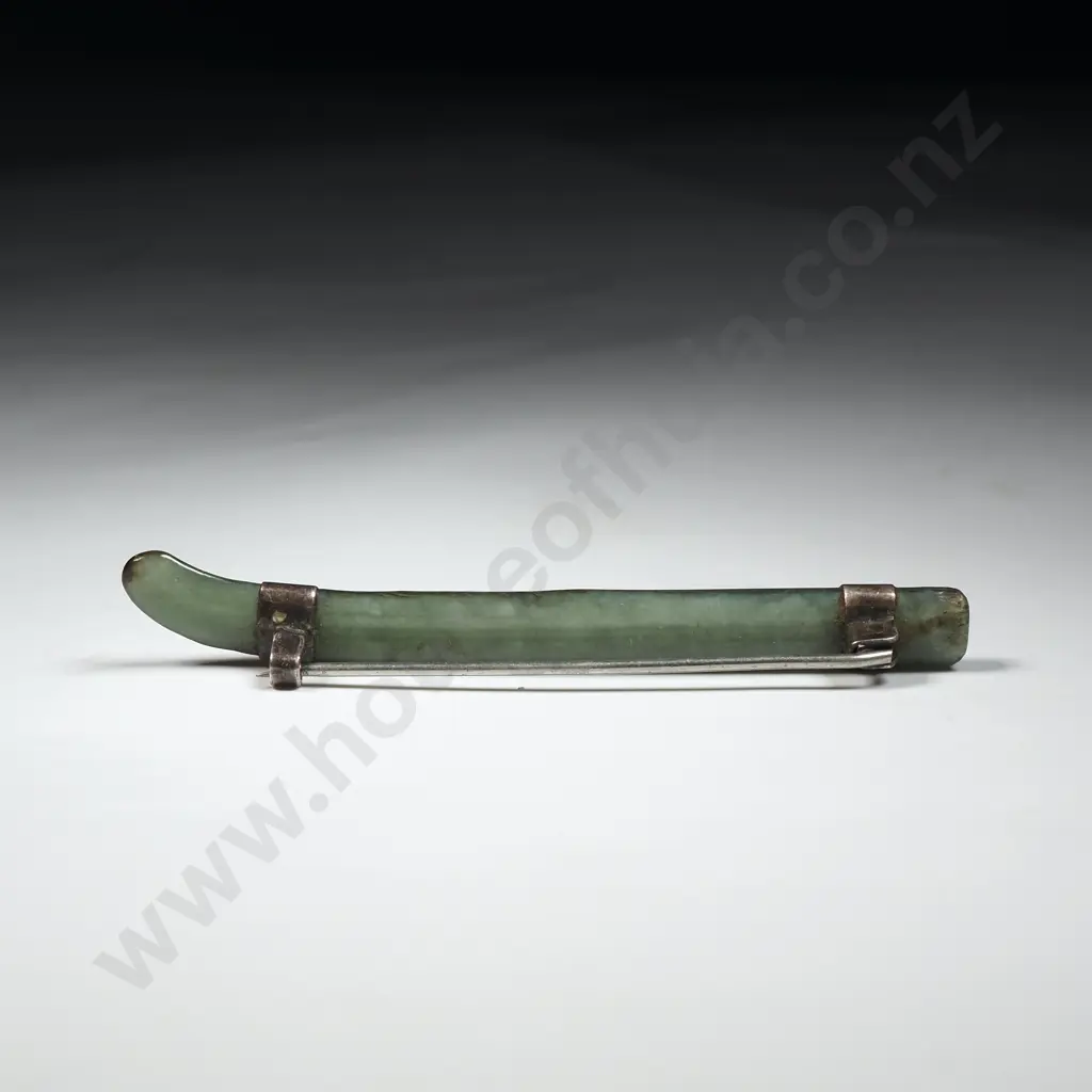 Antique New Zealand Pale Greenstone Brooch Image 1++