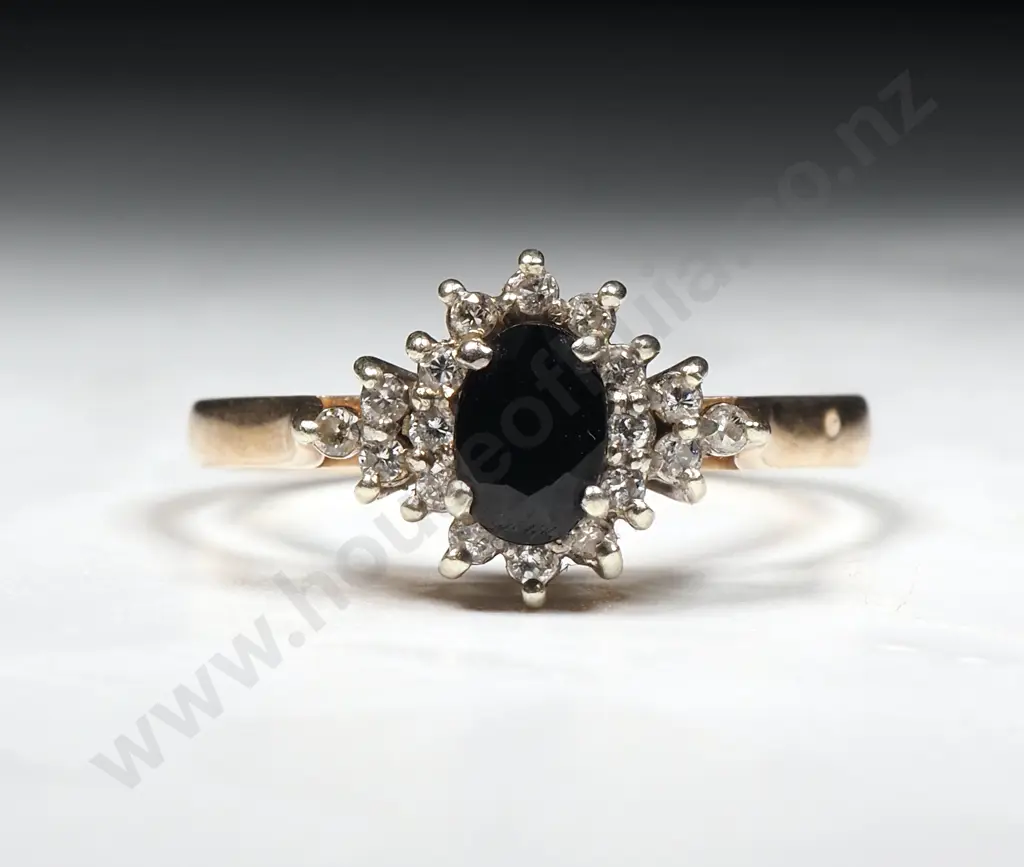Modern 9ct Gold Sapphire & Diamond Ring Image 1++