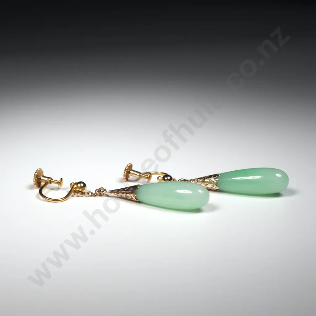 Jade Earrings with 9ct Gold Screwback Mounts Image 1++