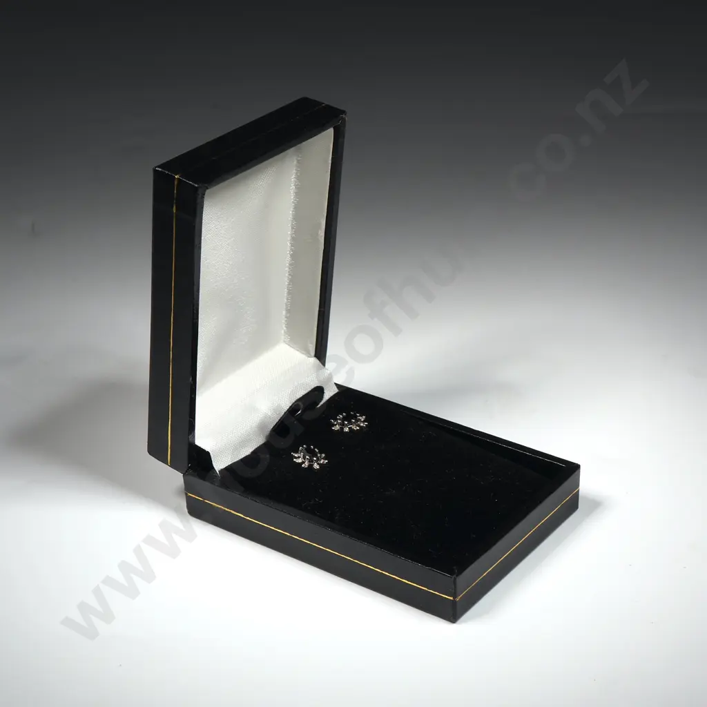 Cased 9ct White Gold Sapphire & Diamond Earrings Image 1++