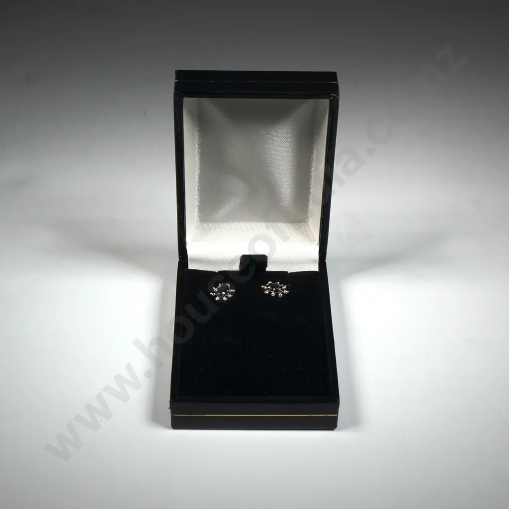 Cased 9ct White Gold Sapphire & Diamond Earrings Image 1++