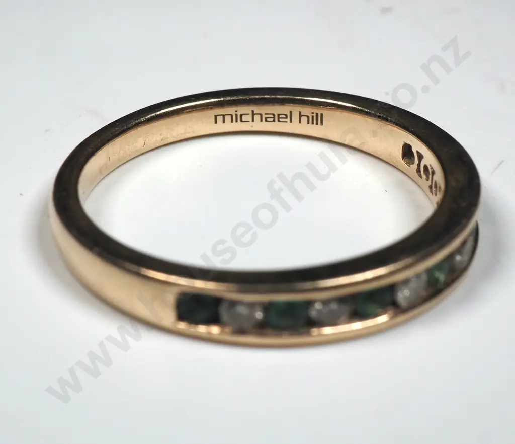Modern 10ct Gold Emerald & Diamond Set Band Image 1++