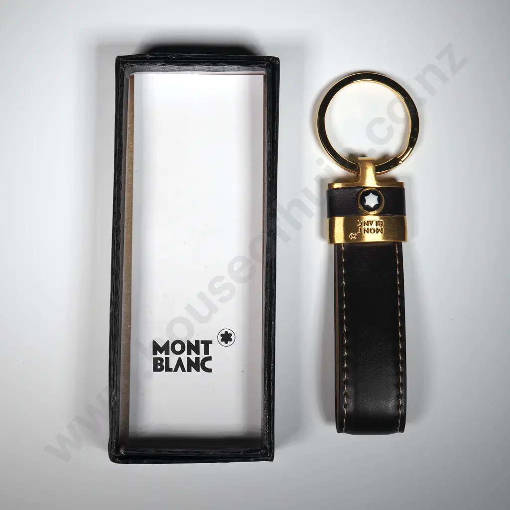 Cased Mont Blanc Leather & Gold Plated Stainless Steel Key Fob Image 1++