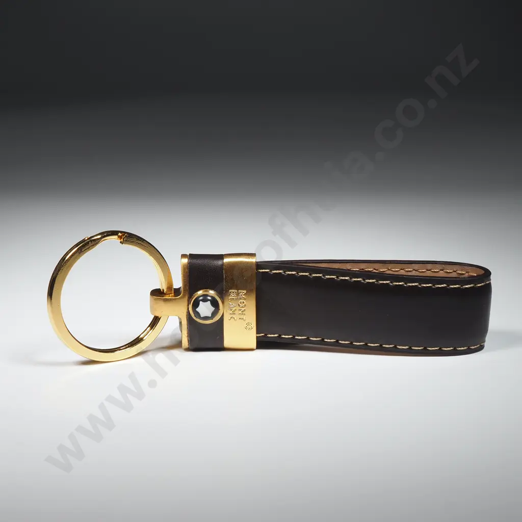 Cased Mont Blanc Leather & Gold Plated Stainless Steel Key Fob Image 1++