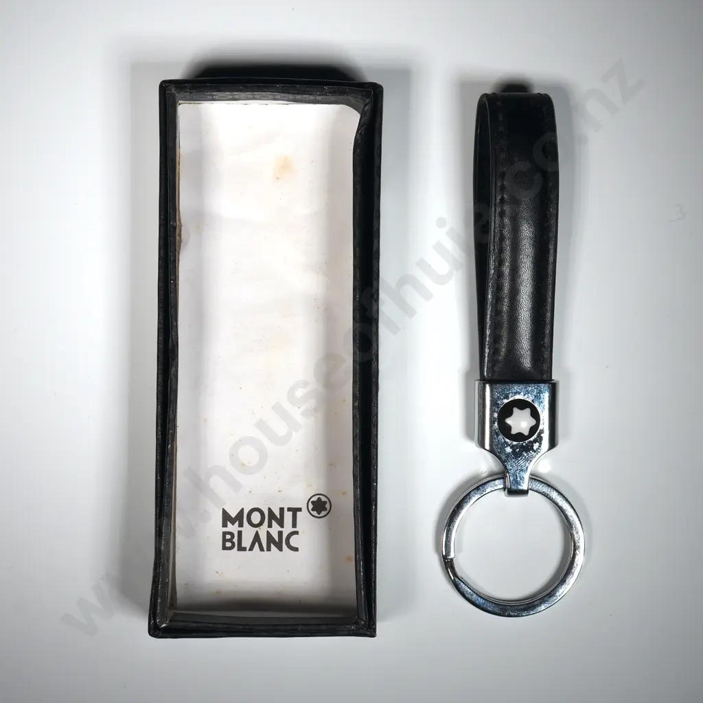 Cased Mont Blanc Leather & Stainless Steel key Fob Image 1++
