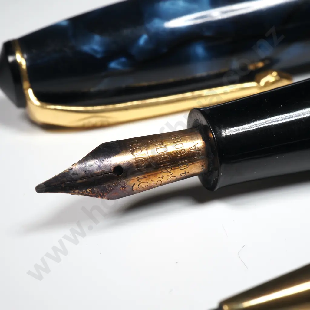 Cased Vintage Conway Stewart 14 Marbled Blue w Black Veins Fountain Pen & Matching Nippy 3 Pencil - 1952-63 Image 1++
