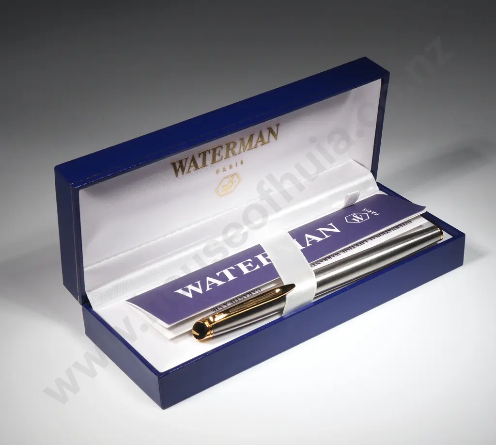 Cased Waterman Paris Brushed Stainless Steel & Gold Plate Fountain Pen Image 1++