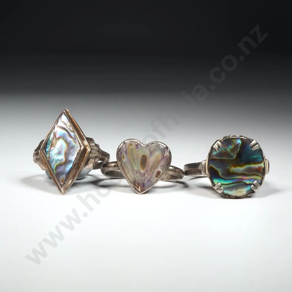 Three Sterling Silver Paua Shell Rings Image 1++