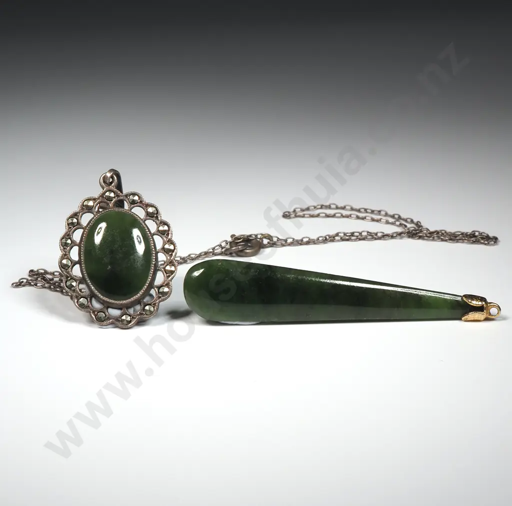 Greenstone Pendant & Sterling Silver & Greenstone Marcasite Pendant & Chain  Image 1++