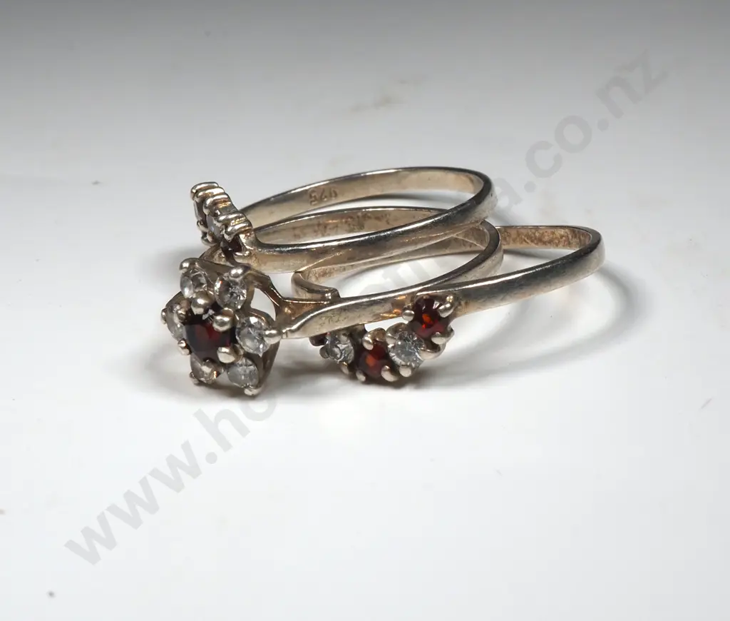 Sterling Silver Garnet Three Ring Set Image 1++