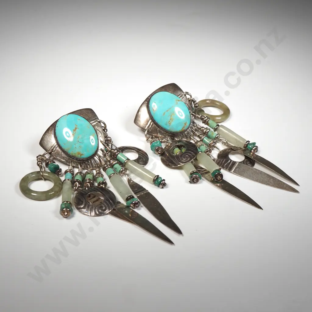 Two Fantastic Silver Earrings w Turquoise Image 1++