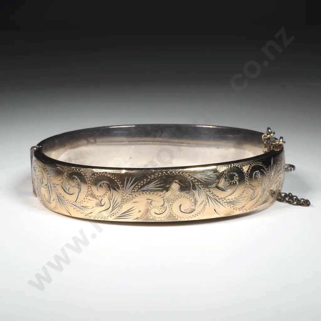 Sterling Silver Snap Bangle w Engraved Front Panel  Image 1++