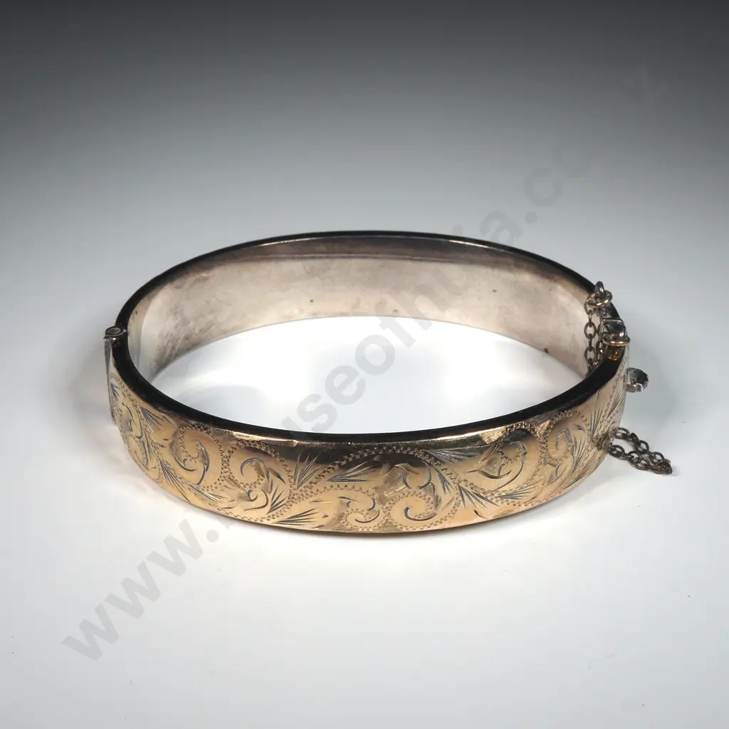 Sterling Silver Snap Bangle w Engraved Front Panel  Image 1++