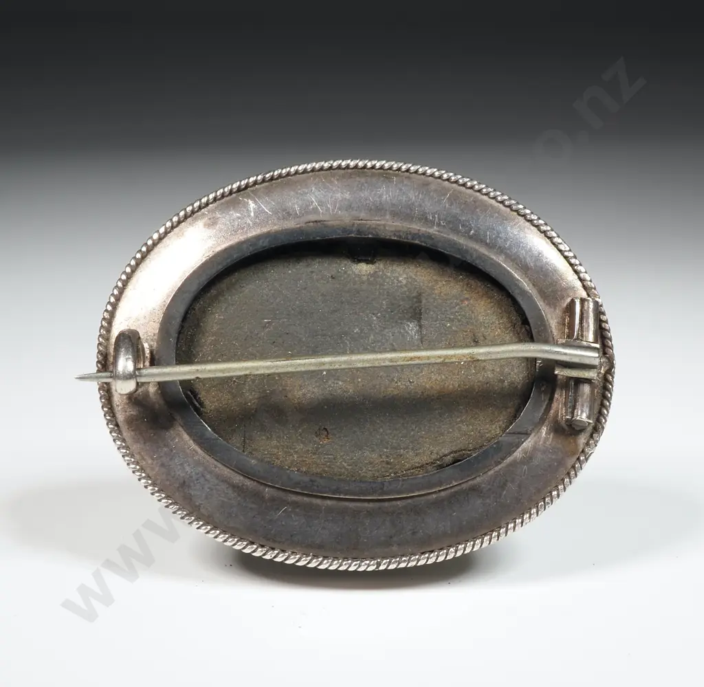 Victorian Oval Sterling  Etruscan Revival Silver Brooch With  Dome Centre & Lined Border Image 1++