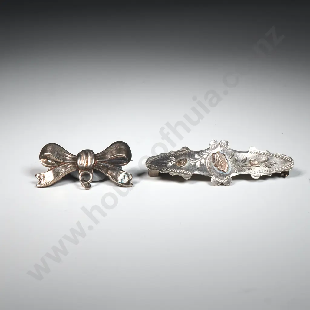 Antique Sterling Silver Bar Brooch with Hallmarks  & A Sterling Silver Bow Image 1++