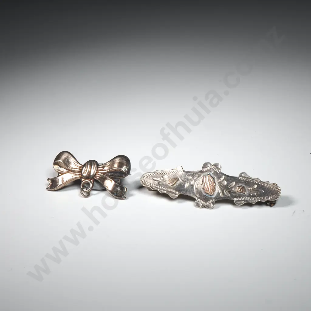 Antique Sterling Silver Bar Brooch with Hallmarks  & A Sterling Silver Bow Image 1++