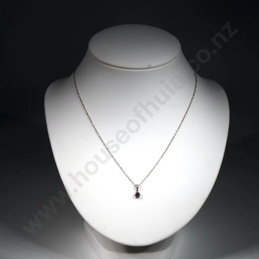 Fine Track Link Chain with Small Garnet Pendant Image 1++